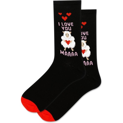 Hot Sox Women's I Love You Maaaa Crew Socks 1 Pair, Black, Women's 9-11 Shoe