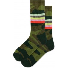 Hot Sox Women's Camo Stripe Crew Socks 1 Pair, Olive Green, Women's 9-11 Shoe