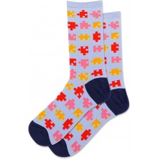 Hot Sox Women's Puzzle Crew Socks 1 Pair, Periwinkle, Women's 9-11 Shoe