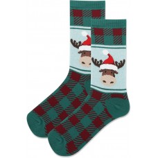 HotSox Women's Fuzzy Moose Head Socks 1 Pair, Green, Women's 9-11 Shoe