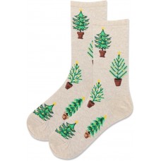 HotSox Women's Shiny Potted Tree Socks 1 Pair, Natural Melange, Women's 9-11 Shoe