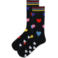 HotSox Women's Fuzzy Heart Non Skid Socks 1 Pair, Black, Women's 9-11 Shoe