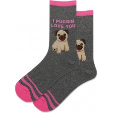 HotSox Women's I Puggin Love You Socks 1 Pair, Charcoal Heather, Women's 9-11 Shoe