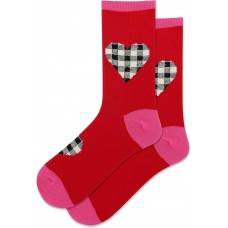 HotSox Women's Fuzzy Plaid Heart Socks 1 Pair, Red, Women's 9-11 Shoe