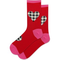 HotSox Women's Fuzzy Plaid Heart Socks 1 Pair, Red, Women's 9-11 Shoe