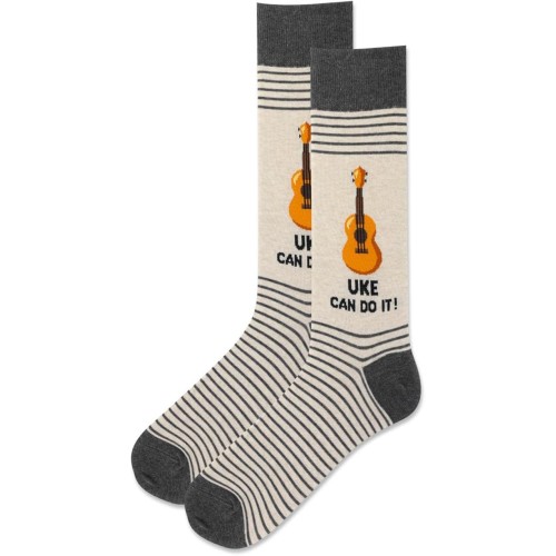 HotSox Men's Uke Can Do It Socks 1 Pair, Natural Melange, Men's 10-13 Shoe