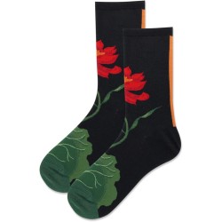 HotSox Women's Lotus Floral Socks 1 Pair, Black, Women's 9-11 Shoe
