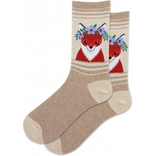 HotSox Women's Flower Crown Fox Socks 1 Pair, Natural Melange, Women's 9-11 Shoe