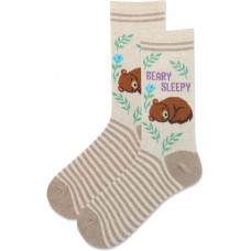 HotSox Women's Fuzzy Beary Sleepy Socks 1 Pair, Natural Melange, Women's 9-11 Shoe