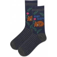 HotSox Women's Fuzzy Beary Sleepy Socks 1 Pair, Denim Heather, Women's 9-11 Shoe