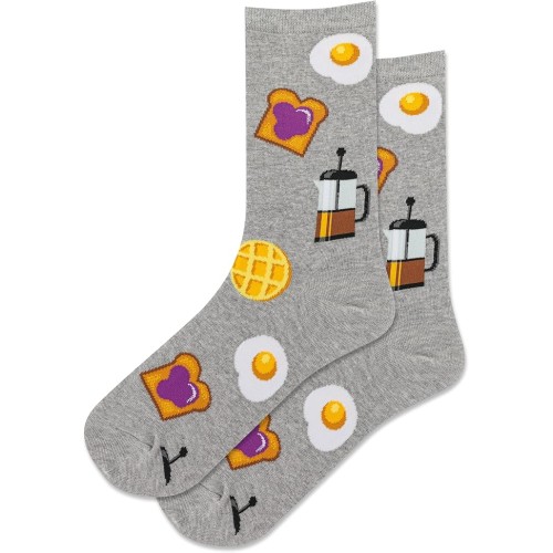 HotSox Women's Breakfast Socks 1 Pair, Grey Heather, Women's 9-11 Shoe