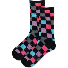 HotSox Women's Checker Slipper Sock Non Skid Socks 1 Pair, Black, Women's 9-11 Shoe