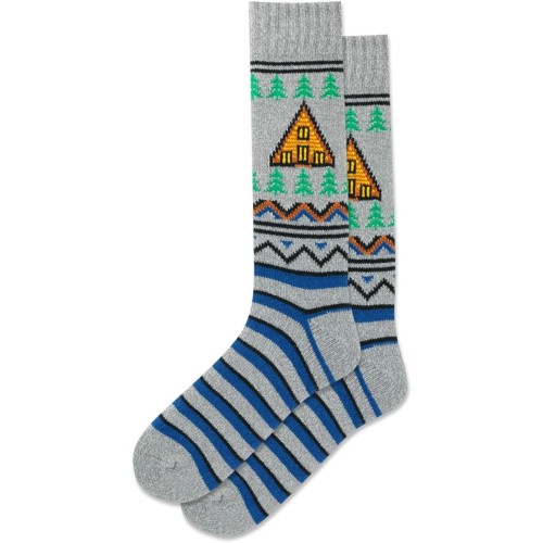 HotSox Men's Cabin Fair Isle Boot Socks 1 Pair, Grey, Men's 10-13 Shoe