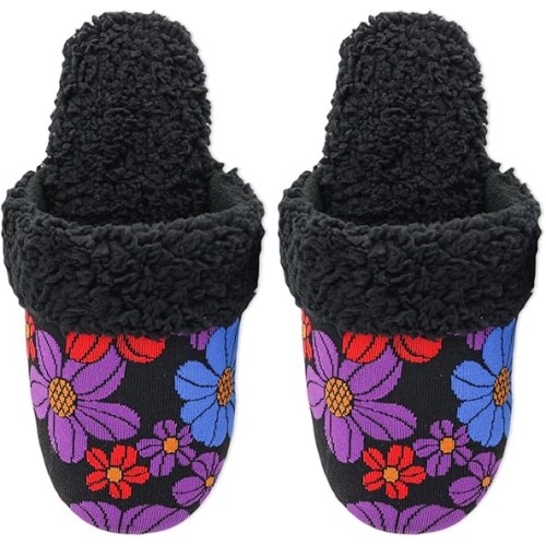 HotSox Women's Retro Floral Slipper Socks 1 Pair, Black, Small/Medium HotSox Women's Retro Floral Slipper Socks 1 Pair, Black, Small/Medium