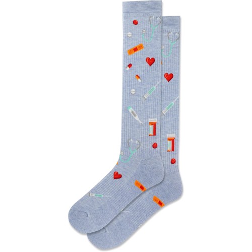 Hot Sox Women's Healthcare Worker Compression Socks 1 Pair, Chambray Heather, Women's 9-11 Shoe
