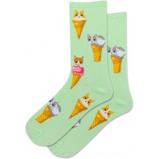 Hot Sox Women's Ice Cream Cat Crew Socks 1 Pair, Mint Green, Women's 9-11 Shoe