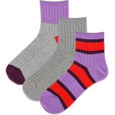 Hot Sox Women's Rib Stripe Anklet Socks 3 Pair, Light Purple, Women's 9-11 Shoe