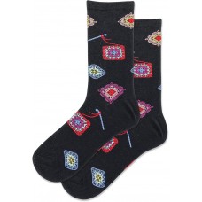 Hot Sox Women's Granny Square Crew Socks 1 Pair, Black, Women's 9-11 Shoe