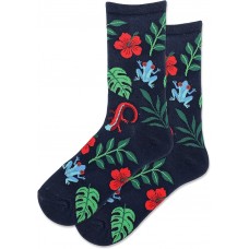 Hot Sox Women's Frog Lizard Leaf Crew Socks 1 Pair, Navy, Women's 9-11 Shoe