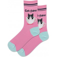 Hot Sox Women's Cat-Feine Crew Socks 1 Pair, Pink, Women's 9-11 Shoe