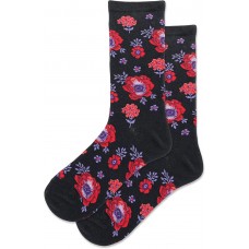 Hot Sox Women's Poppy Floral Crew Socks 1 Pair, Black, Women's 9-11 Shoe