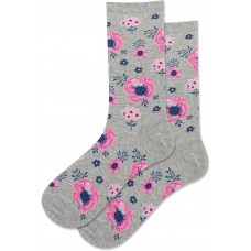 Hot Sox Women's Poppy Floral Crew Socks 1 Pair, Grey Heather, Women's 9-11 Shoe