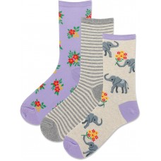 Hot Sox Women's Elephant Bouquet Crew Socks 3 Pair, Natural heather, Women's 9-11 Shoe