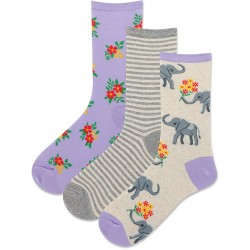 Hot Sox Women's Elephant Bouquet Crew Socks 3 Pair, Natural heather, Women's 9-11 Shoe