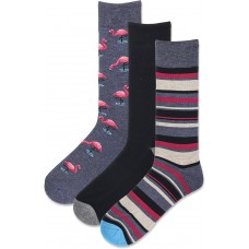 Hot Sox Men's Flamingo Half Cushion Crew Socks 3 Pair, Denim Heather, Men's 10-13 Shoe