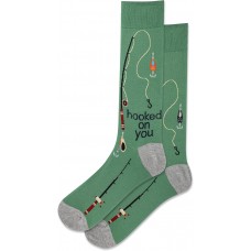 Hot Sox Men's Hooked on You Crew Socks 1 Pair, Olive, Men's 10-13 Shoe