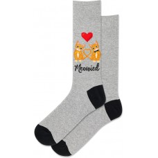 Hot Sox Men's Meowied Crew Socks 1 Pair, Grey Heather, Men's 10-13 Shoe