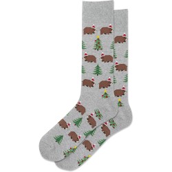 Hot Sox Men's Christmas Bears Crew Socks 1 Pair, Grey Heather, Men's 10-13 Hot Sox Men's Christmas Bears Crew Socks 1 Pair, Grey Heather, Men's 10-13