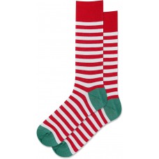 Hot Sox Men's Christmas Stripe Crew Socks 1 Pair, Red, Men's 10-13