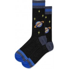 Hot Sox Men's Saturn Crew Socks 1 Pair, Black, Men's 10-13