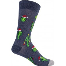 Hot Sox Men's Christmas Cactus Crew Socks 1 Pair, Denim Heather, Men's 10-13