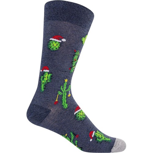 Hot Sox Men's Christmas Cactus Crew Socks 1 Pair, Denim Heather, Men's 10-13 Hot Sox Men's Christmas Cactus Crew Socks 1 Pair, Denim Heather, Men's 10-13