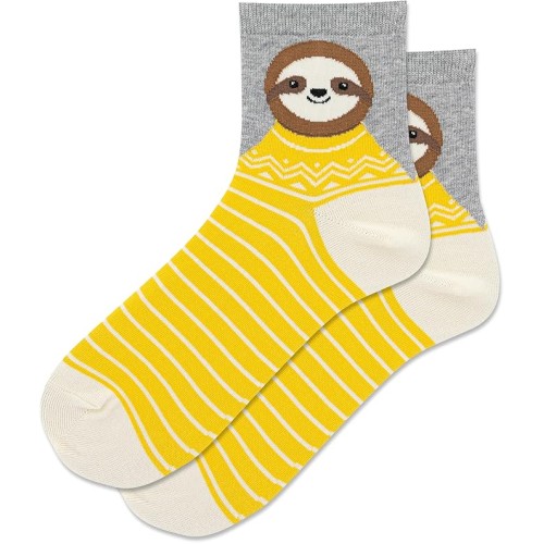 Hot Sox Women's Winter Sloth Anklet Socks 1 Pair, Yellow, Women's 4-10 Hot Sox Women's Winter Sloth Anklet Socks 1 Pair, Yellow, Women's 4-10