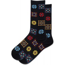 Hot Sox Women's Floral Geo Crew Socks 1 Pair, Black, Women's 4-10