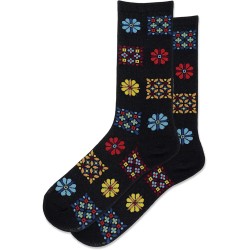 Hot Sox Women's Floral Geo Crew Socks 1 Pair, Black, Women's 4-10 Hot Sox Women's Floral Geo Crew Socks 1 Pair, Black, Women's 4-10