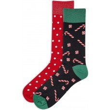 Hot Sox Men's Candy Canes Crew Socks 2 Pair, Assort, Men's 10-13