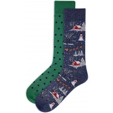 Hot Sox Men's Christmas Scene Crew Socks 2 Pair, Denim Assort, Men's 10-13