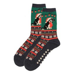 Hot Sox Women's Christmas Border Collie Non Skid Socks 1 Pair, Forest Green, Women's 4-10 Hot Sox Women's Christmas Border Collie Non Skid Socks 1 Pair, Forest Green, Women's 4-10