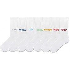 Hot Sox Unisex Days Of The Week Crew Socks 7 Pair, White Assort, Small/Medium