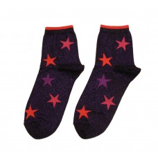 Hot Sox Women's Metallic Stars Anklet Socks 1 Pair, Black, Women's 4-10