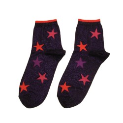 Hot Sox Women's Metallic Stars Anklet Socks 1 Pair, Black, Women's 4-10