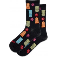 Hot Sox Women's Tiki Crew Socks 1 Pair, Black, Women's Shoe 4-10