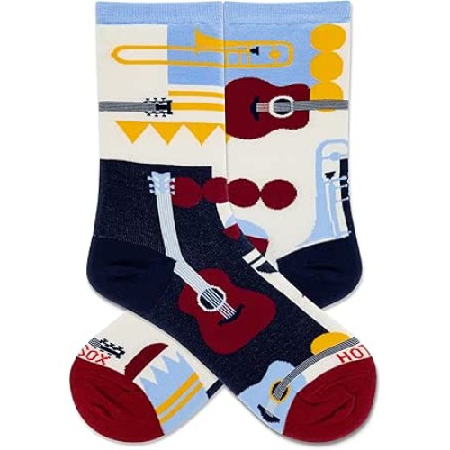 Hot Sox Women's Music Retro Crew Socks 1 Pair, Cream, Women's Shoe 4-10