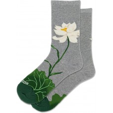 Hot Sox Women's White Lotus Crew Socks 1 Pair, Grey Heather, Women's Shoe 4-10