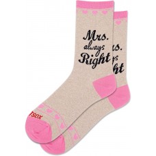 Hot Sox Women's Mrs Always Right Metallic Crew Socks 1 Pair, Natural, Women's Shoe 4-10