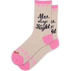 Hot Sox Women's Mrs Always Right Metallic Crew Socks 1 Pair, Natural, Women's Shoe 4-10